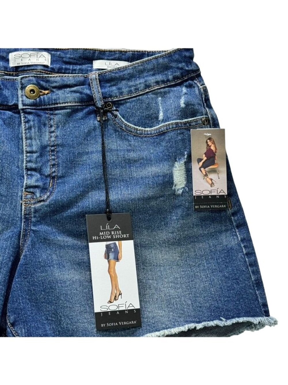 Sofia Jeans by Sofia Vergara Lila Easy Short High Low Hem Medium Wash Denim - Picture 2 of 6